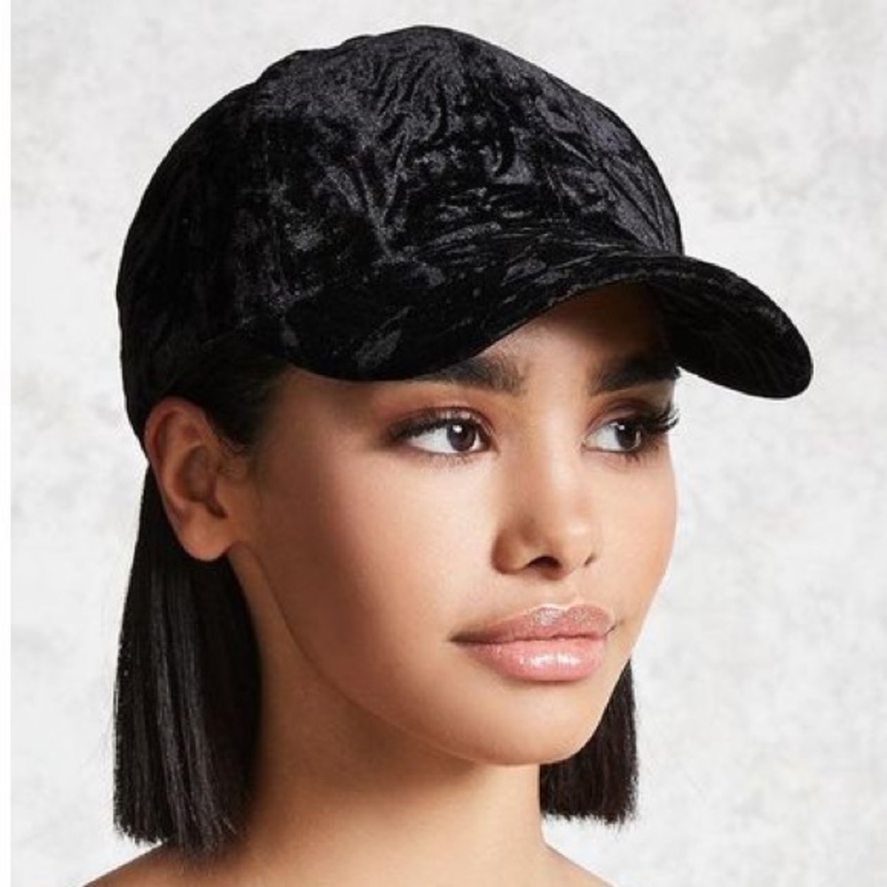 Black Crushed Velvet Baseball Cap